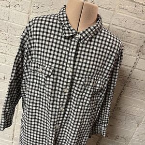 Croft & Barrow Black White Plaid Long Sleeve BUtton Up Cotton Shirt XL